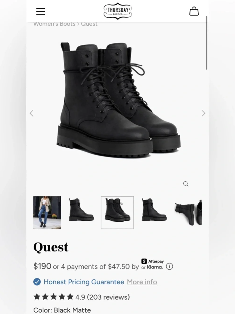 Thursday Quest Black Combat Moto Boots 6 (+) - Picture 6 of 16